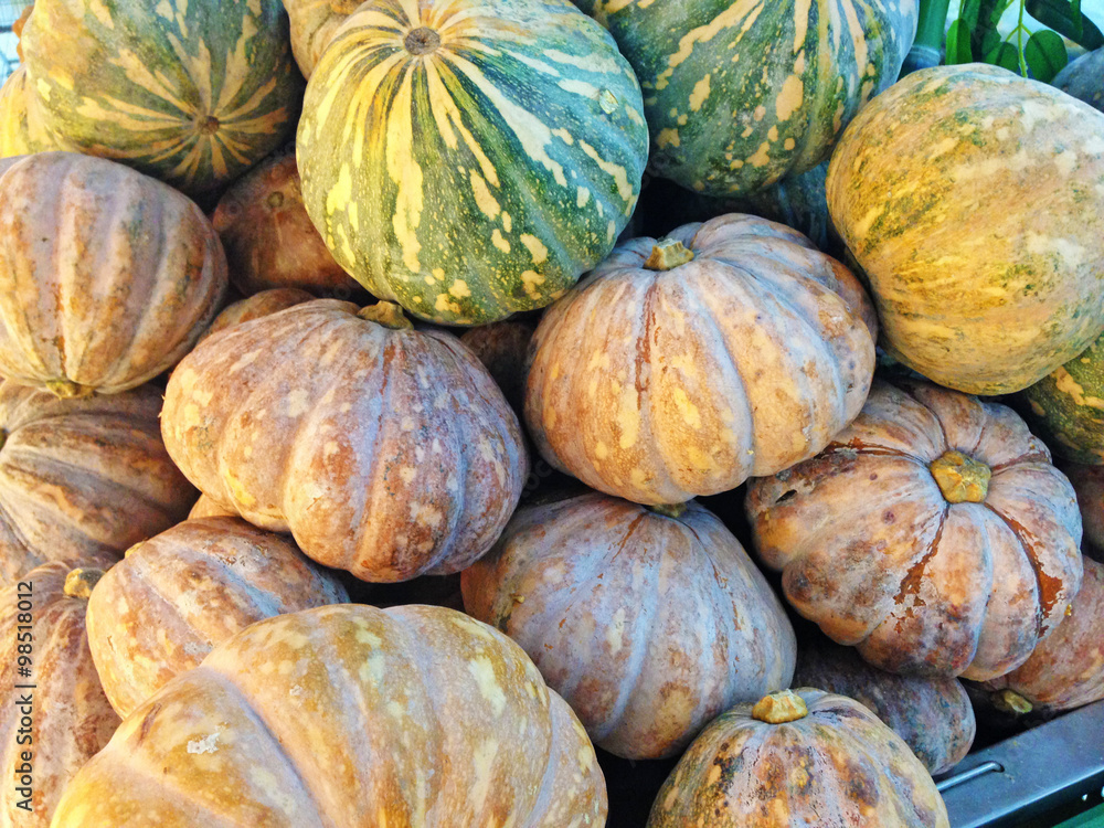 stack of green and yellow pumpkin at the market stack of green and yellow pumpkin at the market