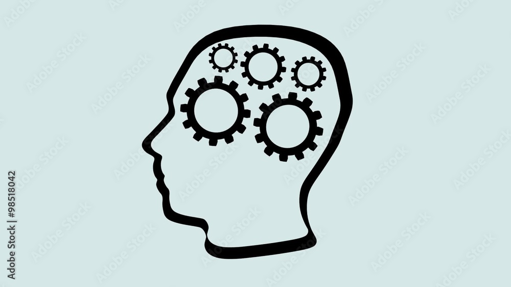 Gears rotate inside human head. Brain Mechanics with spinning elements. FullHD 2D flat cgi render animation idea Gears rotate inside human head. Brain Mechanics with spinning elements. FullHD 2D flat cgi render animation idea