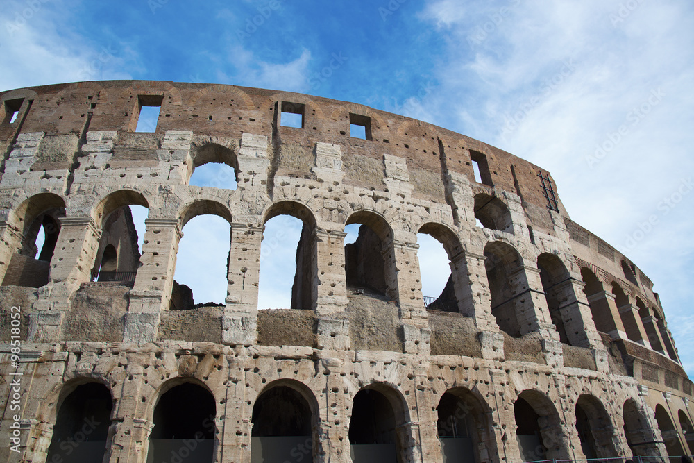 Ancient Walls of Great Roman amphitheater Colosseum in Rome, Italy