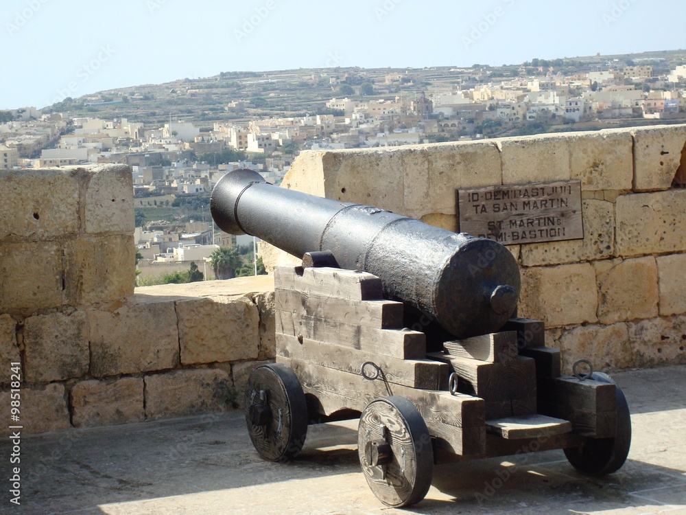 Cannon on ramparts, The Citadel, Victoria (Rabat), Gozo, Malta, Europe