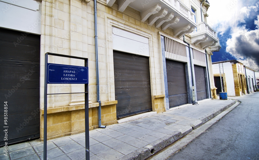 Naklejka premium Ledras street, buffer zone between Nicosia Cyprus and occupied Cyprus