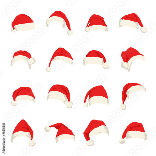 Set of red Santa Claus hats 