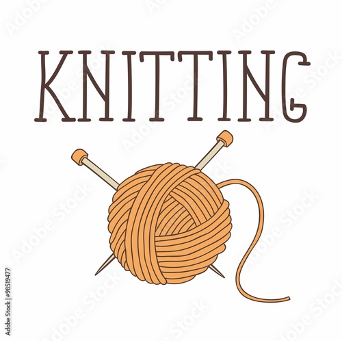 Ball of yarn and needles isolated on white background