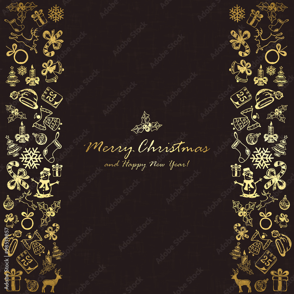 Golden Christmas elements on black background Golden Christmas elements on black background