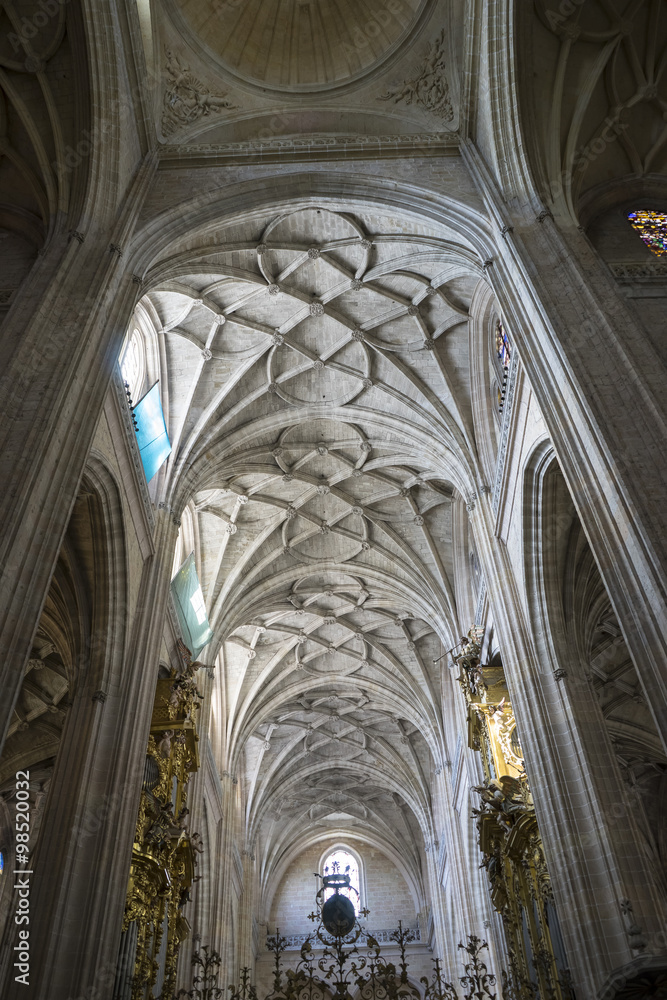 Interior of gothic cathedral of Segovia in Spain