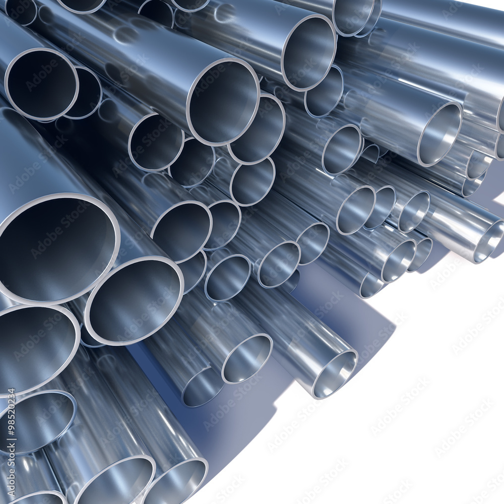 Fototapeta premium Metal pipes pile 3D industrial background.