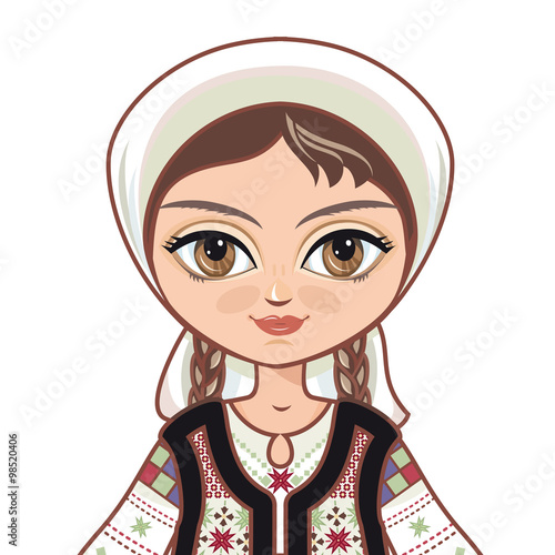 The girl in Moldavian dress.  Historical clothes. Portrait, avatar.