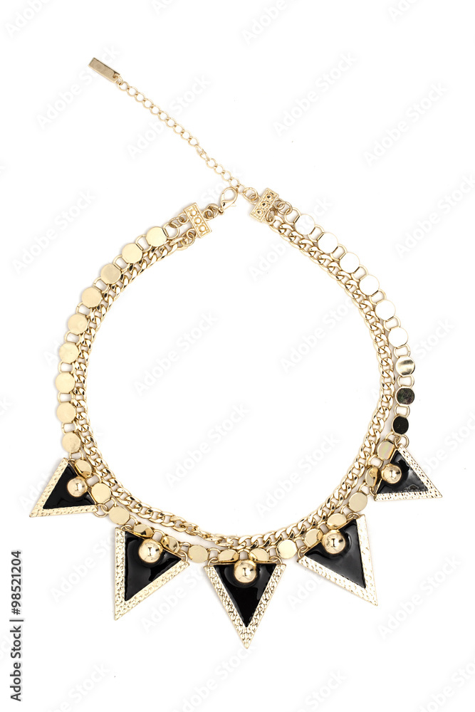 gold necklace with triangles isolated on white gold necklace with triangles isolated on white