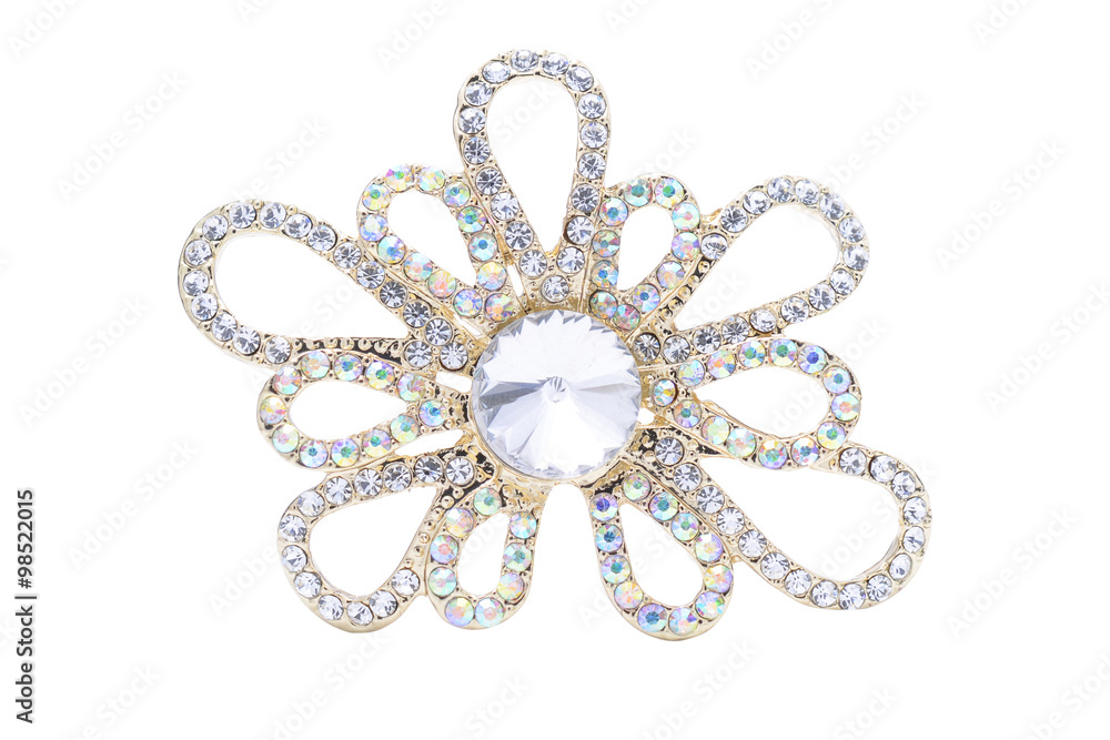 gold brooch with diamonds isolated on white gold brooch with diamonds isolated on white
