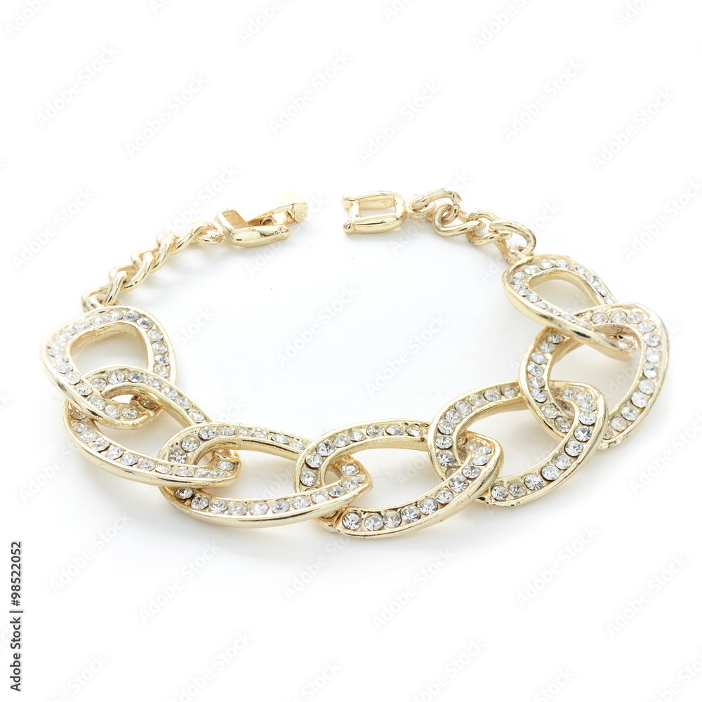 gold bracelet with diamonds isolated on white gold bracelet with diamonds isolated on white