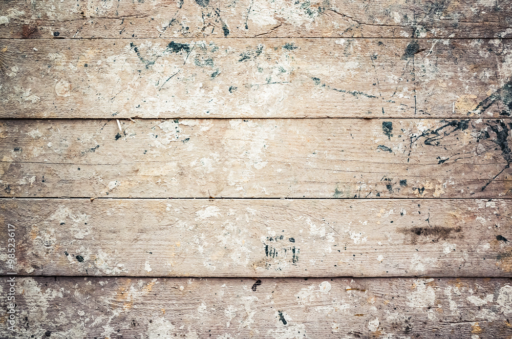 Fototapeta premium Old grungy wooden wall with paint splashes, background