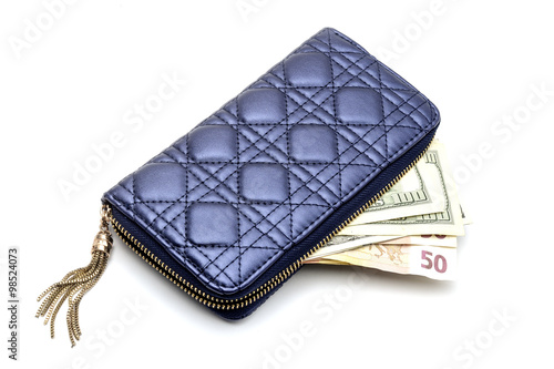 purse with money isolated on white