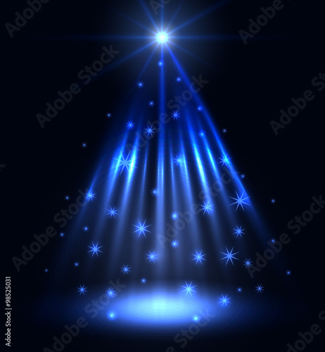 Abstract blue spotlight Christmas vector background.