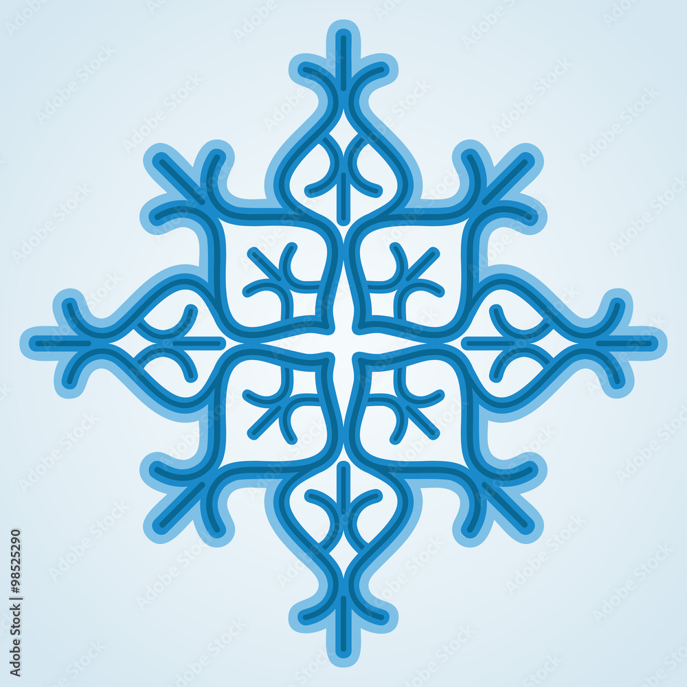 Abstract blue snowflake shape vector card.