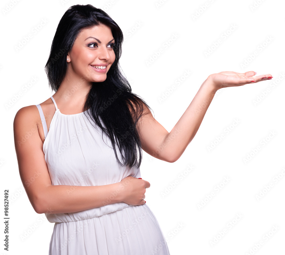 Attractive young woman in a white summer dress isolated over white Attractive young woman in a white summer dress isolated over white