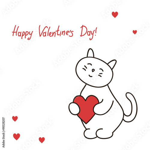 greeting card Lovely kitty holds heart for the day St. Valentine