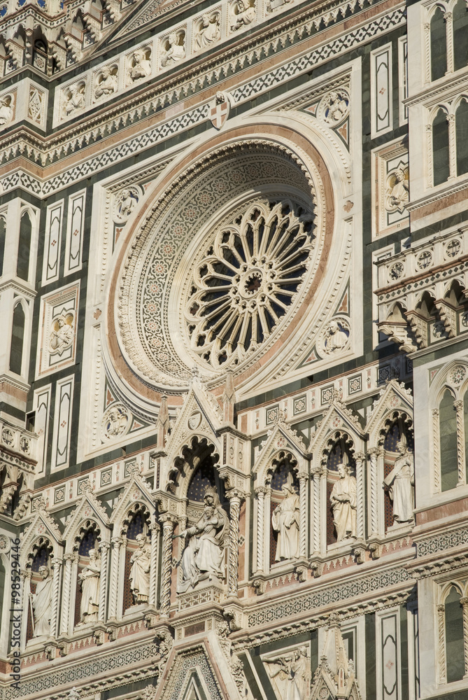 Details of the ornate marble facade at Florence Cathedral