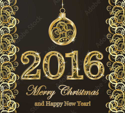 Happy new 2016 year golden background, vector illustration