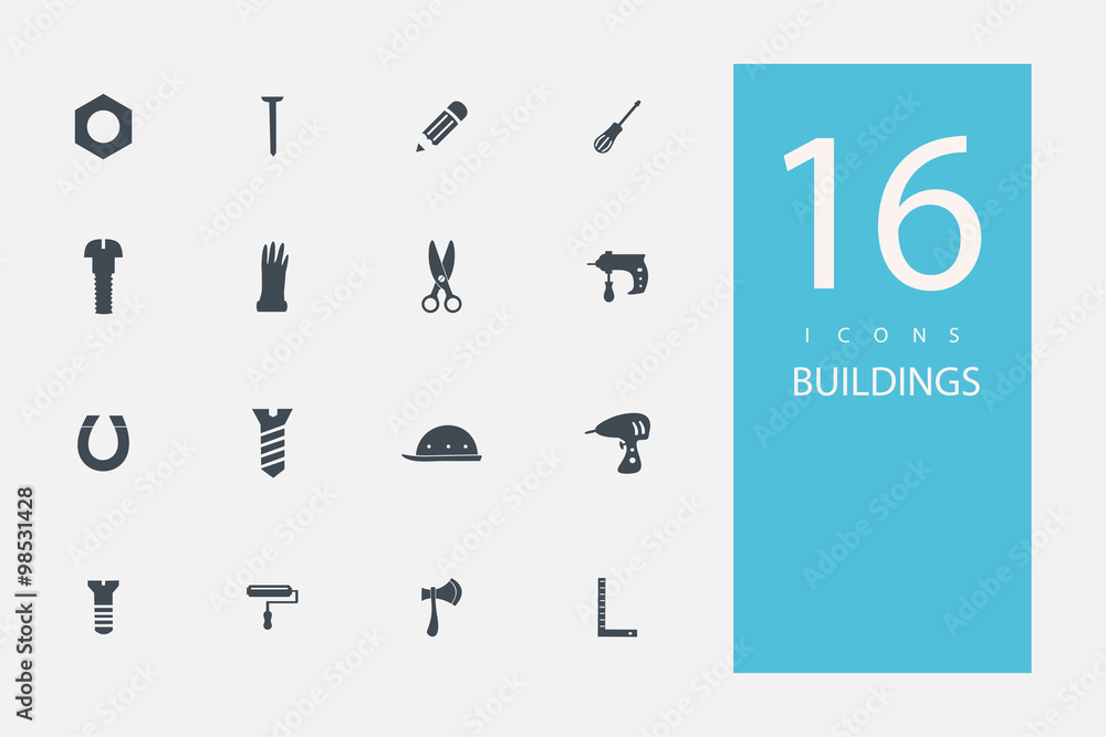 collection of icons in style flat gray color on topic  building materials