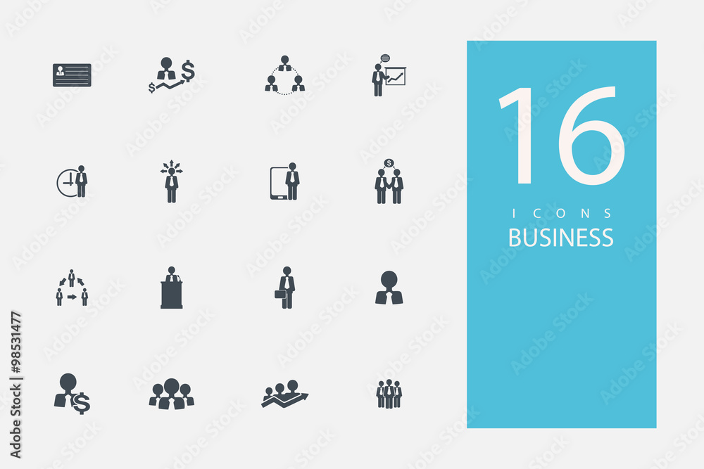 collection of icons in style flat gray color on topic business