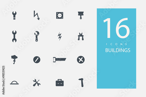 collection of icons in style flat gray color on topic  building materials