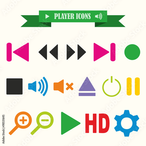 multicolored icons with tape on the topic player