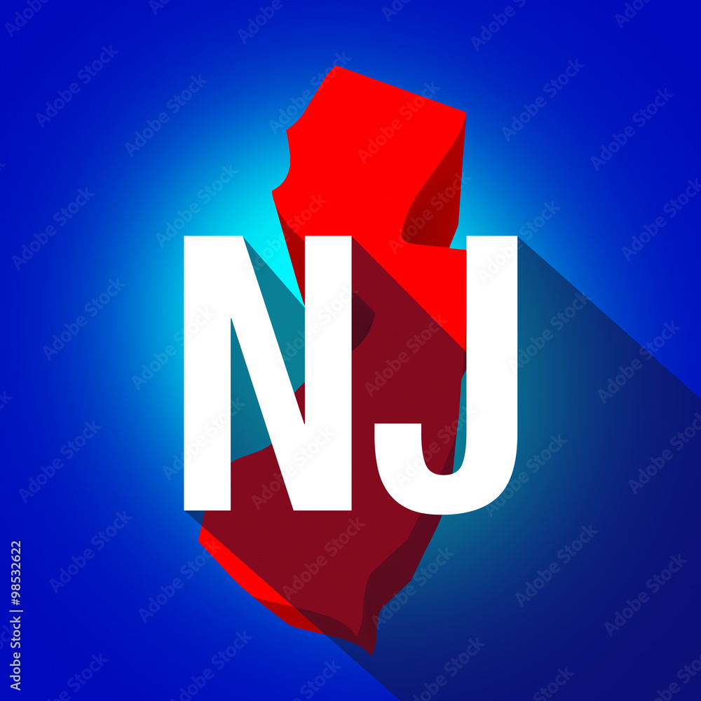 New Jersey NJ Letters Abbreviation Red 3d State Map Long Shadow Stock  Illustration | Adobe Stock