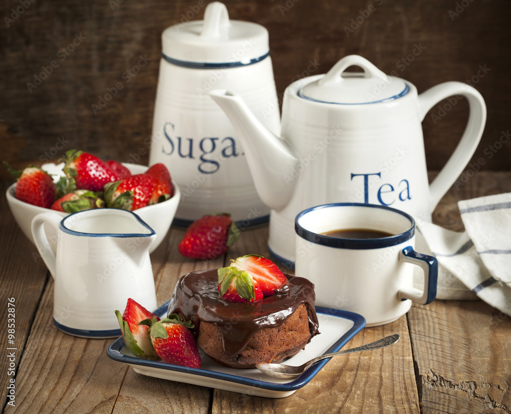 Heart shaped chocolate cake with strawberry Heart shaped chocolate cake with strawberry