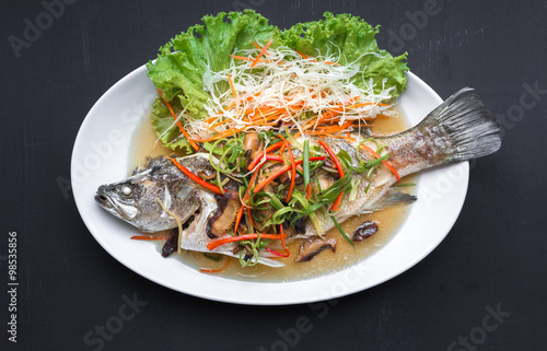 Fish Dishes - Steamed snapper with soy sauce Thai foods