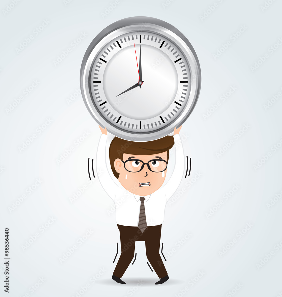 Businessman holding a big alarm clock, business concept, vector
