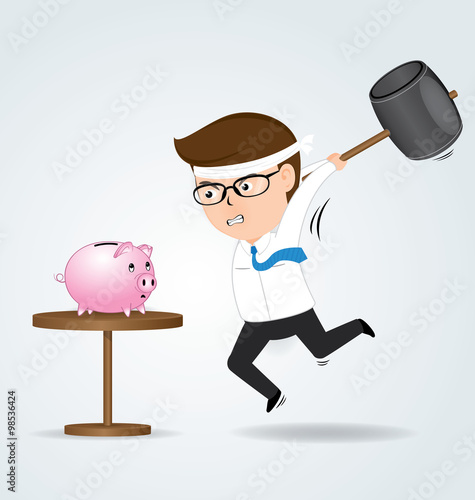 Businessman holding hammer hitting alarm clock, business concept, vector