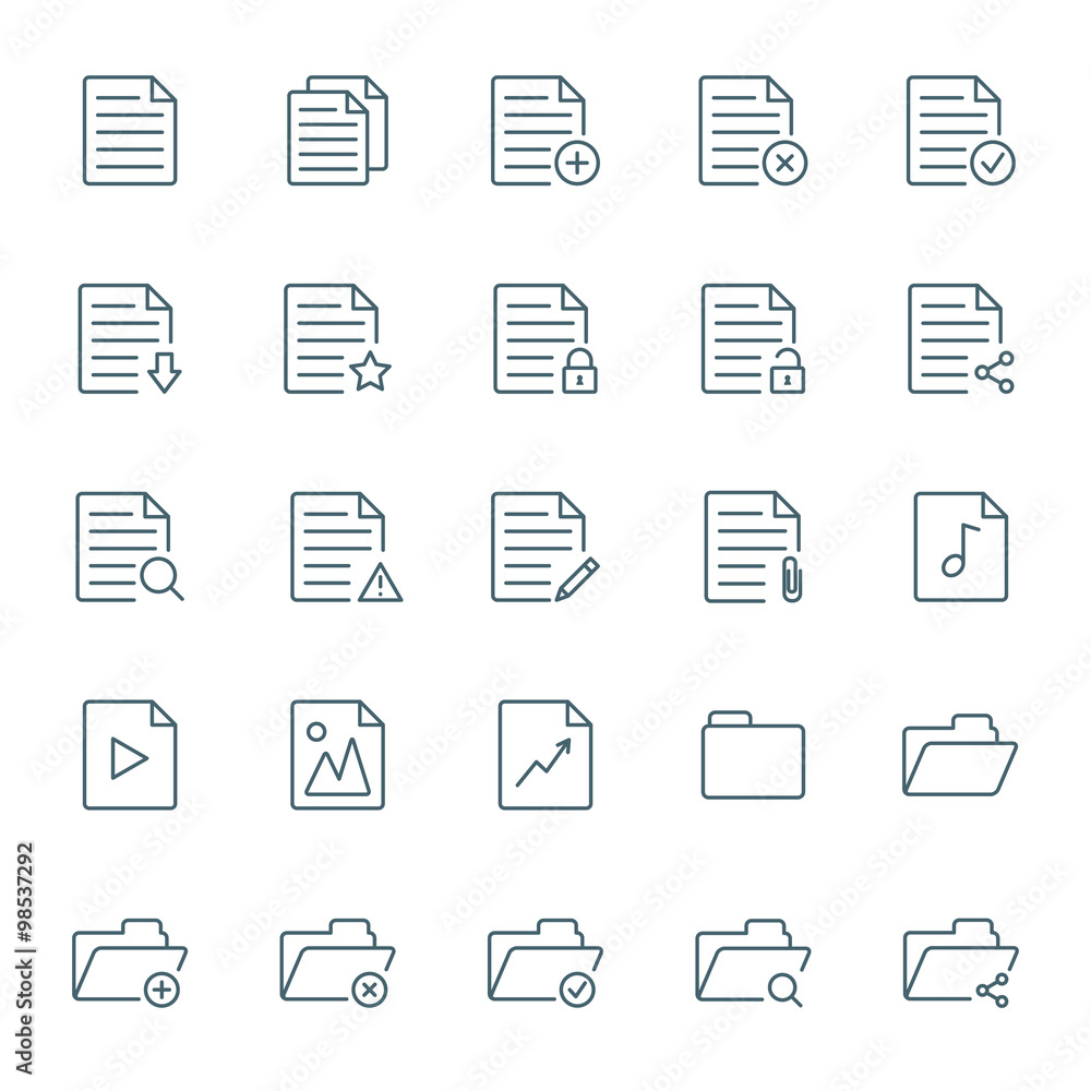 Documents and folders vector icons set Documents and folders vector icons set