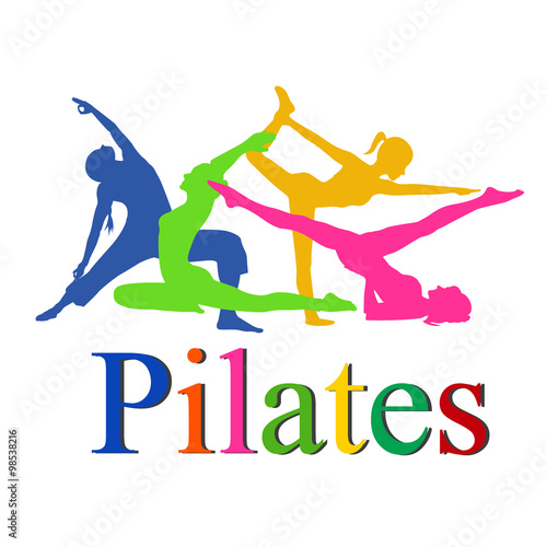 fitness woman, Pilates icons, yoga, vector illustration