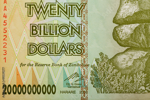 Zimbabwe twenty billion dollars banknote photo