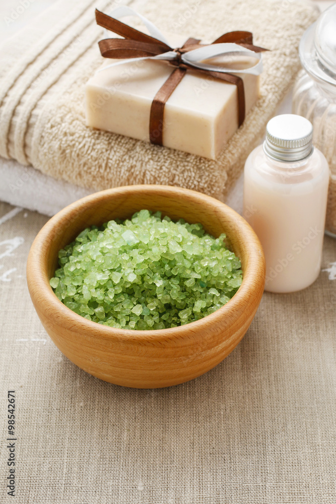 Bowl of green sea salt Bowl of green sea salt