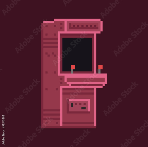 Retro pixel art 8 bit arcade cabinet machine vector