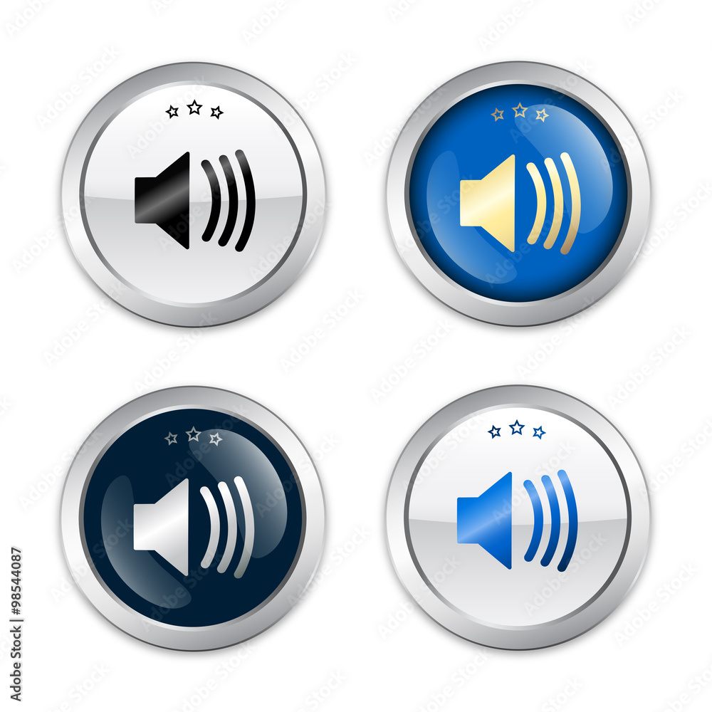 Sound on seals or icons. Glossy silver seals or buttons. Sound on seals or icons. Glossy silver seals or buttons.