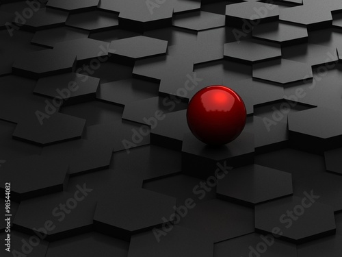 Abstract background of 3d hexagons and red sphere