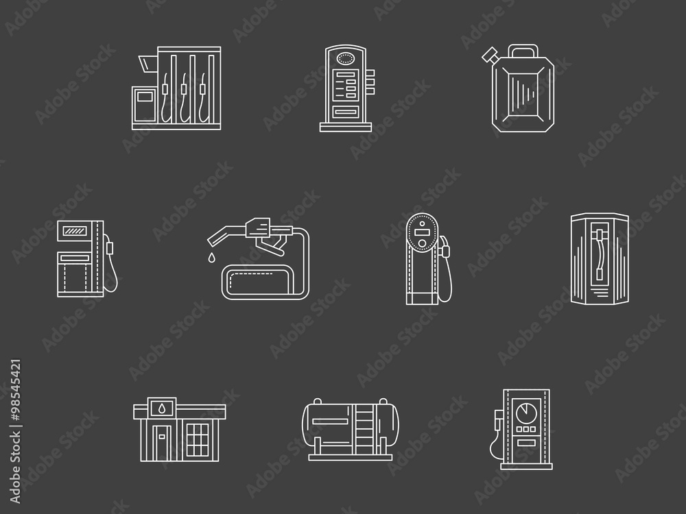 White line filling station vector icons collection