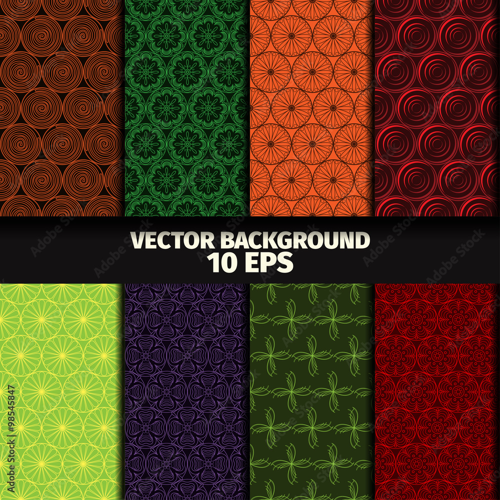 Set of eight seamless floral patterns. Background vector illustration Set of eight seamless floral patterns. Background vector illustration