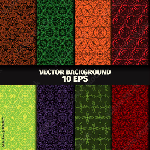 Set of eight seamless floral patterns. Background vector illustration
