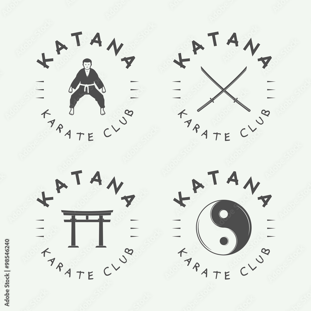 Vintage karate or martial arts logo, emblem, badge, label 
