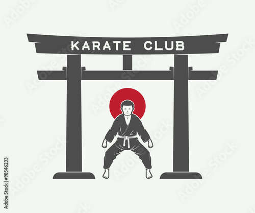 Vintage karate or martial arts logo, emblem, badge, label 