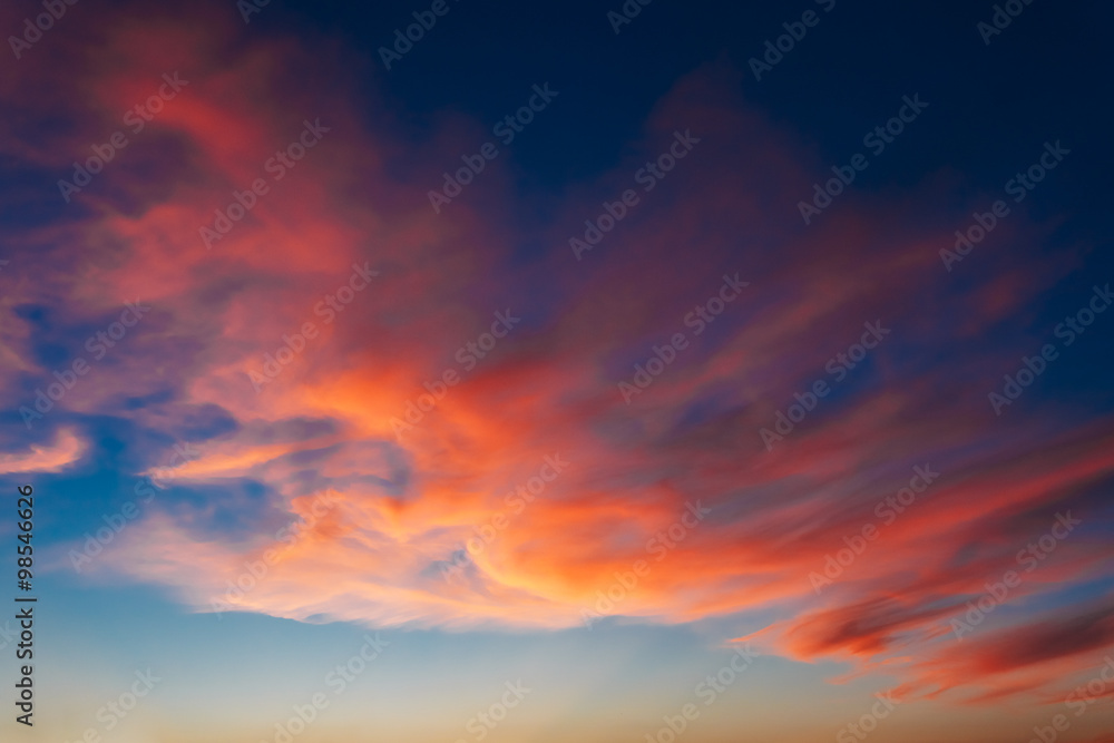 Colorful Sunset, Sunrise Background. Blue, Red, Yellow Colors Sk