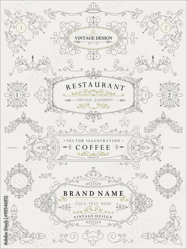 Decorative thin retro elements, Victorian frame, divider, border, vintage vector illustration