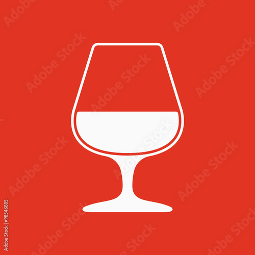 The glass with brandy icon. Brandy symbol. Flat