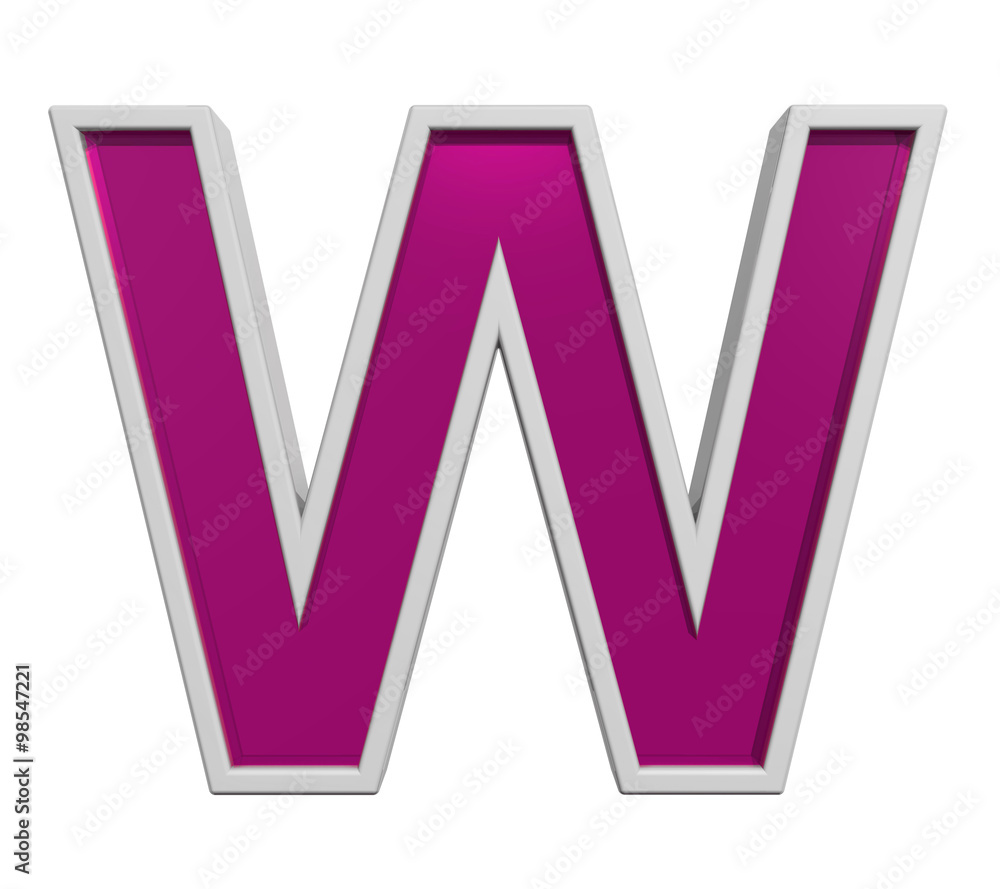 One letter from pink glass with white frame alphabet set, isolated on white. Computer generated 3D photo rendering.