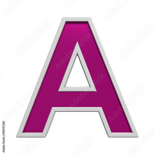 One letter from pink glass with white frame alphabet set, isolated on white. Computer generated 3D photo rendering.