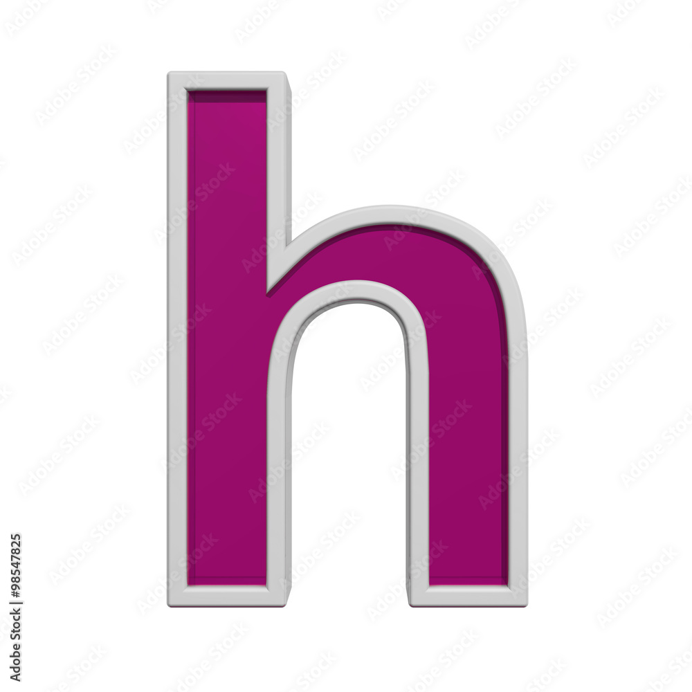 One lower case letter from pink glass with white frame alphabet set, isolated on white. Computer generated 3D photo rendering.