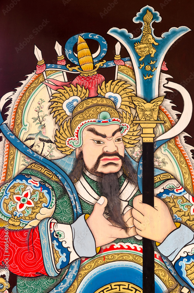 Statue Of Guan Yu deva [God of honor] paint fine art on door.